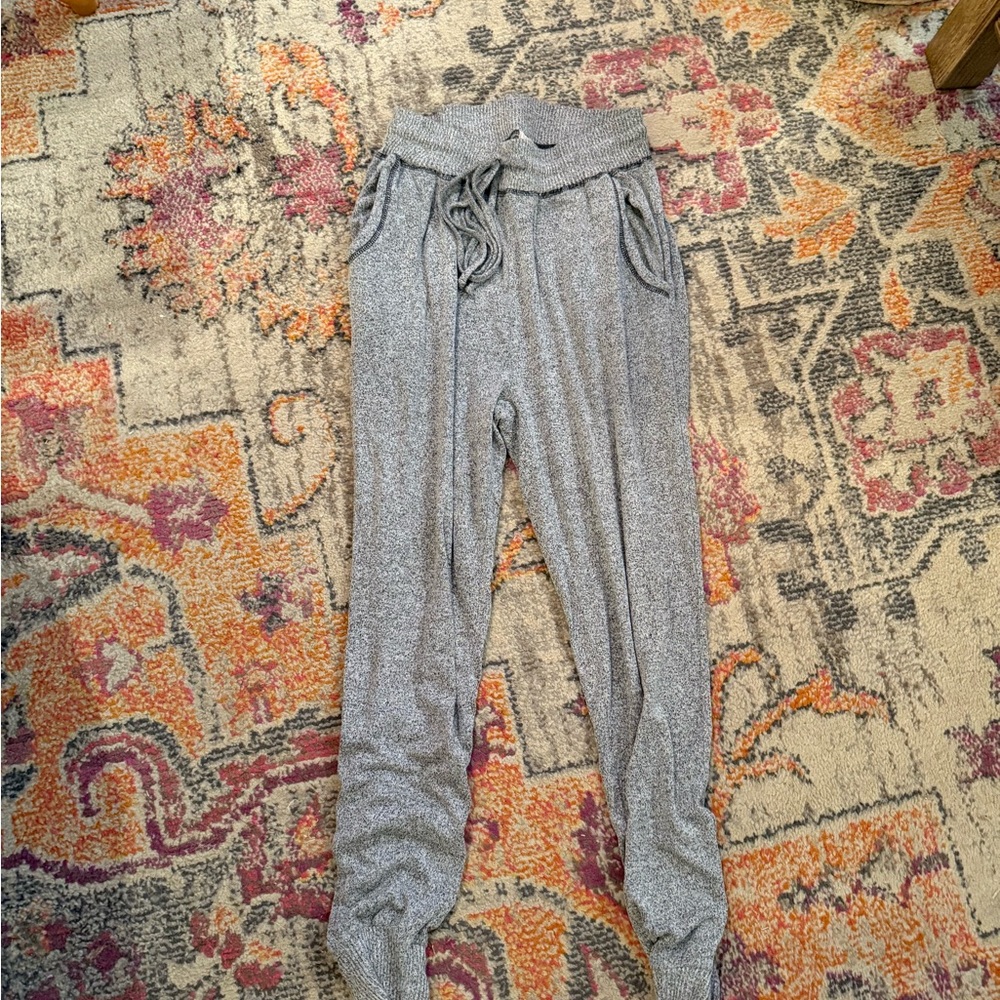Gray Track Pants with Elastic Waistband and Drawstring